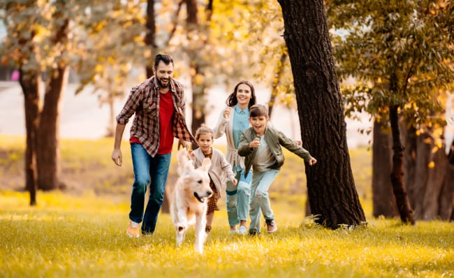 Family-Running-In-The-Park-With-Dog